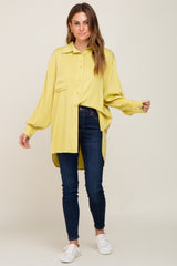 Lime Button Down Collared High-Low Hem Blouse