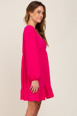 Fuchsia Long Sleeve Gathered Tier Dress