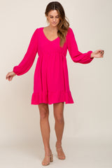 Fuchsia Long Sleeve Gathered Tier Dress