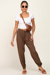 Brown Drawstring Accent Joggers