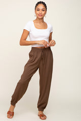 Brown Drawstring Accent Joggers