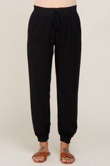 Black Drawstring Accent Maternity Joggers