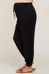 Black Drawstring Accent Maternity Joggers