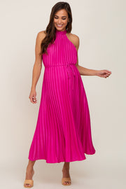 Fuchsia Pleated Maternity Halter Dress