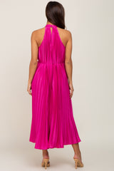 Fuchsia Pleated Maternity Halter Dress