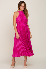 Fuchsia Pleated Maternity Halter Dress