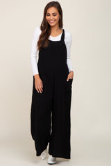 Black Wide Leg Tie Back Maternity Overalls