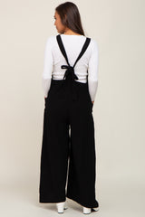 Black Wide Leg Tie Back Maternity Overalls