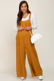 Camel Wide Leg Tie Back Maternity Overalls