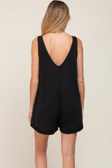 Black Rounded V-Neck Sleeveless Maternity Romper