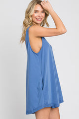 Blue Rounded V-Neck Sleeveless Romper