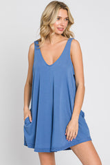 Blue Rounded V-Neck Sleeveless Romper