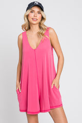 Fuchsia Rounded V-Neck Sleeveless Romper