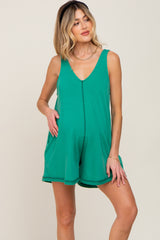 Green Rounded V-Neck Sleeveless Maternity Romper