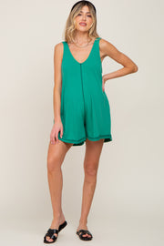 Green Rounded V-Neck Sleeveless Maternity Romper