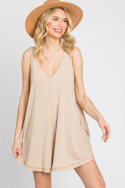 Taupe Rounded V-Neck Sleeveless Romper