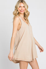 Taupe Rounded V-Neck Sleeveless Romper