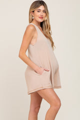 Taupe Rounded V-Neck Sleeveless Maternity Romper