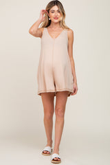 Taupe Rounded V-Neck Sleeveless Maternity Romper