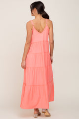 Coral Pink Tiered Sleeveless Maxi Dress