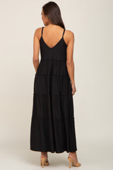 Black Tiered Sleeveless Maternity Maxi Dress