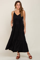 Black Tiered Sleeveless Maternity Maxi Dress