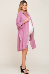 Mauve Button Front Side Slit Oversized Maternity Blouse