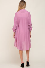 Mauve Button Front Side Slit Oversized Maternity Blouse