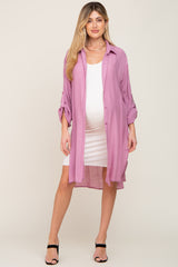 Mauve Button Front Side Slit Oversized Maternity Blouse