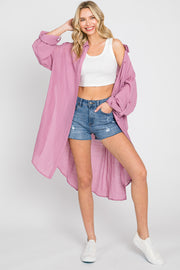 Mauve Button Front Side Slit Oversized Blouse