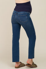 Navy Blue Raw Hem Maternity Straight Leg Jeans