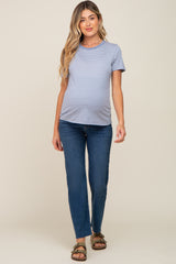 Navy Blue Raw Hem Maternity Straight Leg Jeans