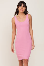 Pink Rib Knit Sleeveless Dress