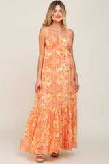 Orange Printed Halter Maternity Dress