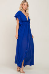 Royal Blue Flounce Button Front Maxi Dress