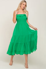 Green Shirred Ruffle Maternity Midi Dress