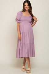 Mauve Swiss Dot Smocked Maternity Midi Dress