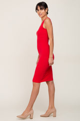 Red Basic V-Neck Sleeveless Dress