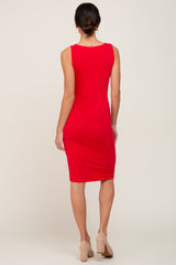 Red Basic V-Neck Sleeveless Dress