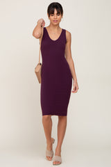 Plum Basic V-Neck Sleeveless Maternity Dress