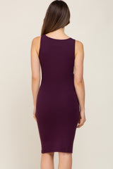 Plum Basic V-Neck Sleeveless Maternity Dress