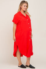 Red Button Down Hi Low Maternity Plus Maxi Dress