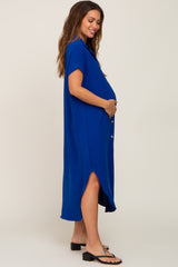 Royal Blue Button Down Hi Low Maternity Maxi Dress