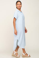 Light Blue Button Down Hi Low Maxi Dress