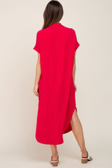 Fuchsia Button Down Hi Low Maternity Maxi Dress