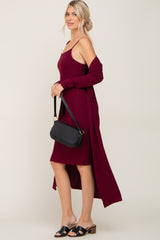 Burgundy Ribbed Cardigan 2 Piece Set