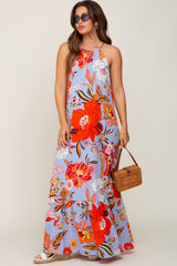 Periwinkle Floral Halter Maternity Maxi Dress