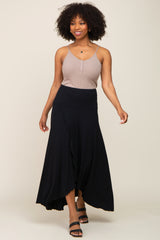 Black Hi-Lo Lettuce Hem Maxi Skirt