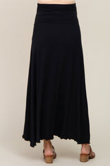 Black Hi-Lo Lettuce Hem Maternity Maxi Skirt