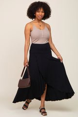 Black Hi-Lo Lettuce Hem Maternity Maxi Skirt